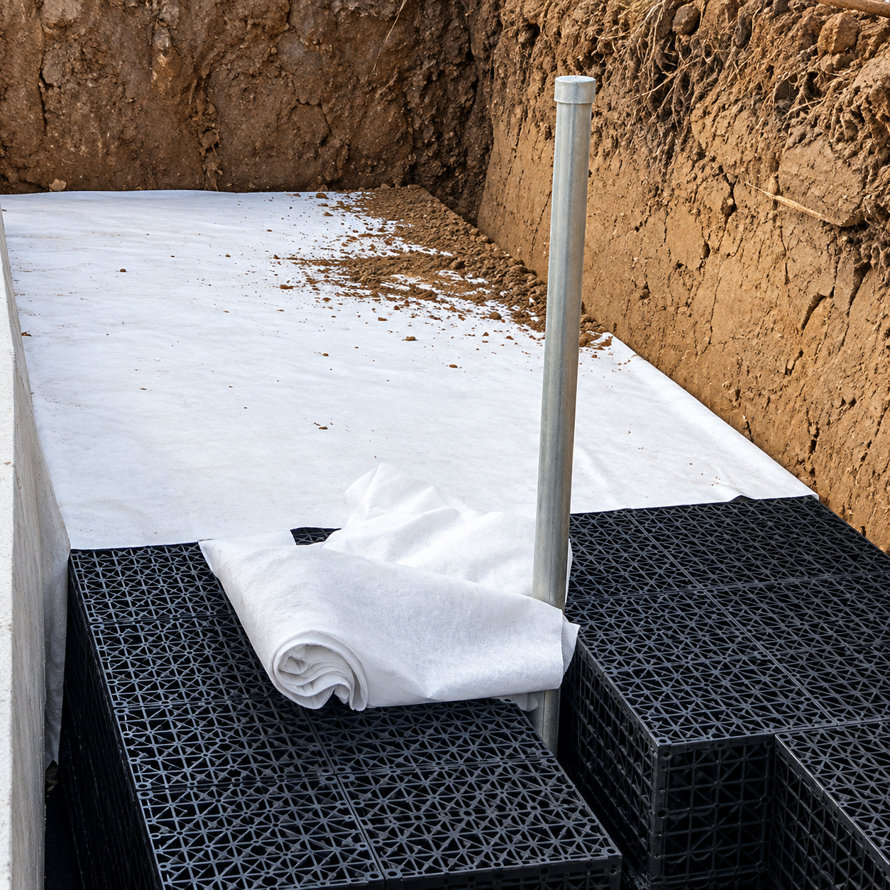 Module being wrapped with Geotextile
